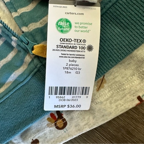 Carters 2 piece set. NWT. 18 months. Turkeys, pumpkins, acorns,pie,corn. - Picture 4 of 6